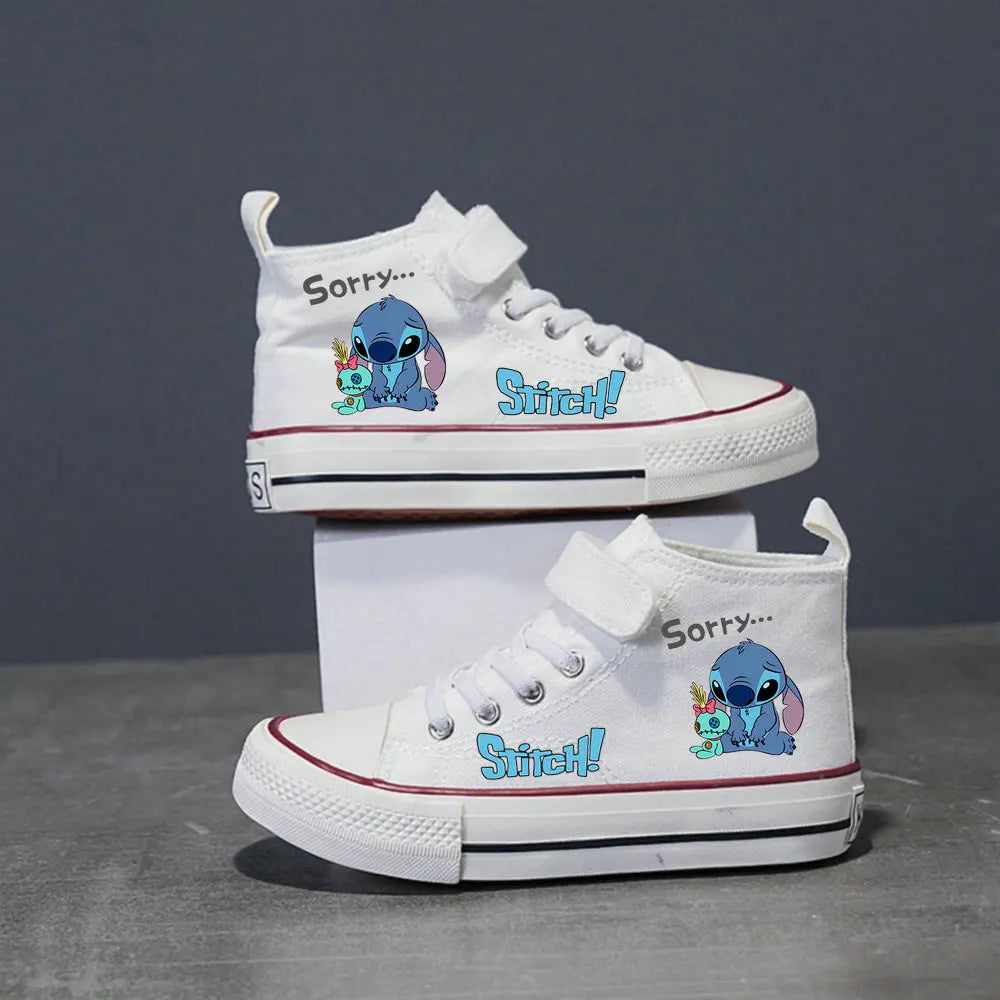 Lilo And Stitch Children's Canvas Shoes For Girls Boys White High Top Shoes Disney Kids Sneakers Casual Tennis Shoes 25-37 Size