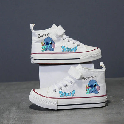 Lilo And Stitch Children's Canvas Shoes For Girls Boys White High Top Shoes Disney Kids Sneakers Casual Tennis Shoes 25-37 Size