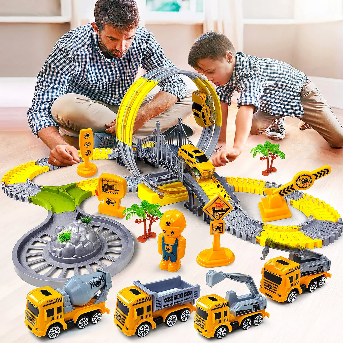 Track Car Train Toys Children Electric Track Toy Car Engineering Car Kids Educational Toys  for Children Birthday Gift