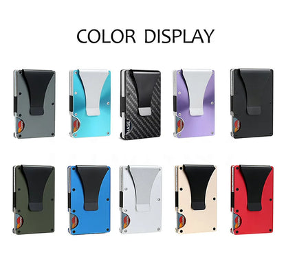 Cartera delgada para hombre - Billetera minimalista con bloqueo RFID y bolsillo frontal - Billetera metálica con clip para billetes
