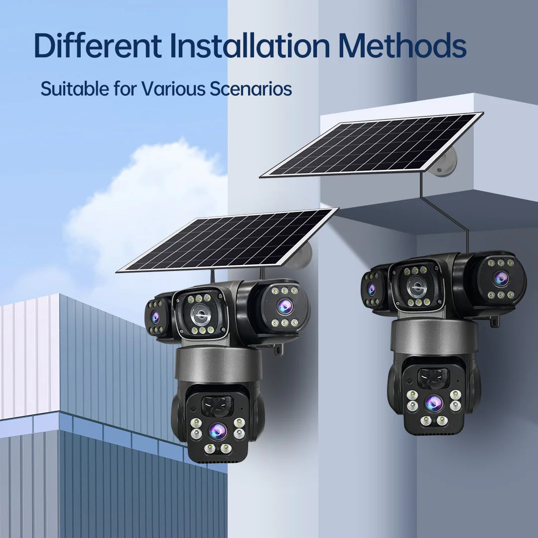 12MP 6K 3 Lens 3 Screen 4G Outdoor Solar Camera Wireless WiFi IP Cameras PIR Auto Tracking Solar Security CCTV Surveillance Cam