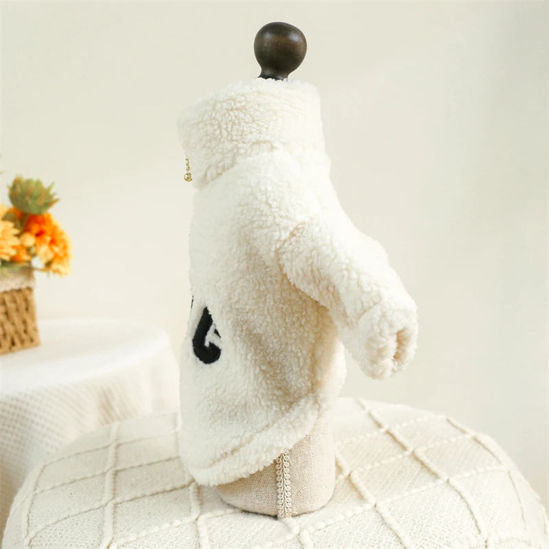 Modern Letters Winter Clothes for French Bulldog Fluffy Wind Proof Cat Sweatshirt Breathable Thick Fleece New Year York Dog Coat