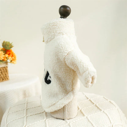 Modern Letters Winter Clothes for French Bulldog Fluffy Wind Proof Cat Sweatshirt Breathable Thick Fleece New Year York Dog Coat