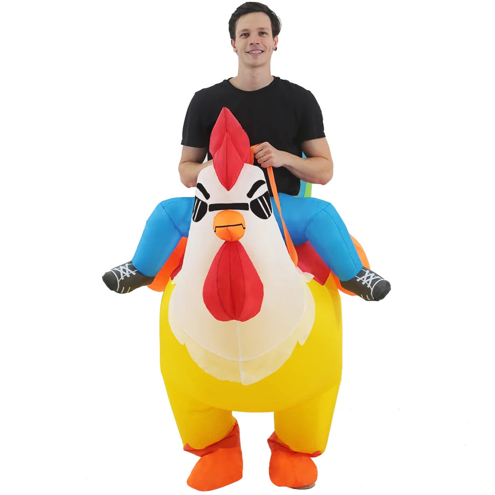 Adult Rooster Inflatable Costume Funny Unicorn Elk Animals Inflatable Suit Halloween Carnival Half Body Blow Up Suit for Cosplay