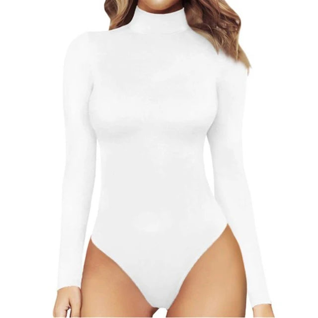 Mono informal de manga larga para mujer, cuello alto, parte inferior lisa, corte ajustado y sexy, estilo europeo y americano, otoño. 