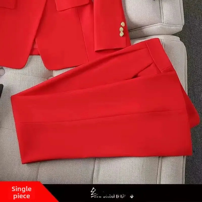 Elegant Women's Fashionable White Western-Style Suit Zihongsuitsuit High-End Business Attire Long-Pants Set For Special Occasion