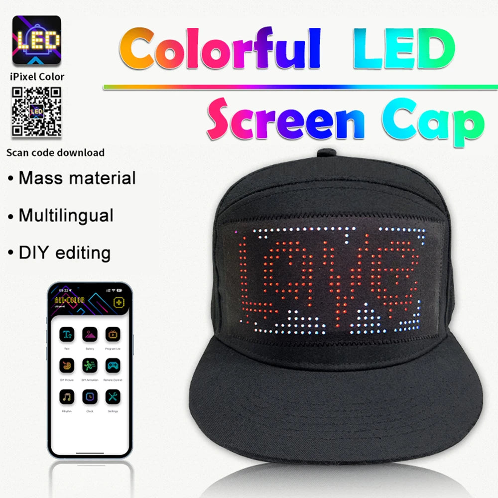 Pantalla de luz LED DIY, matriz inteligente, gorras de béisbol con Bluetooth, control por aplicación, decoración genial para fiestas de hip hop