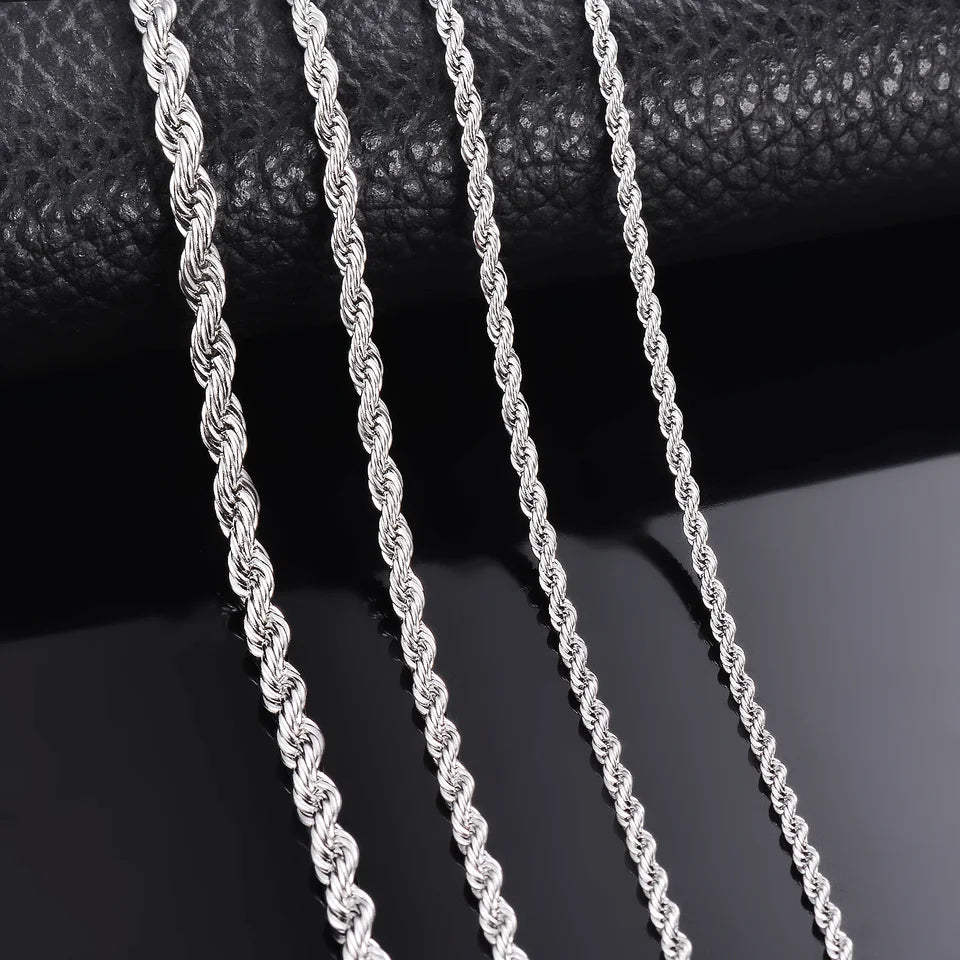 925 Sterling Silver Corda Colar de Corrente para Homens e Mulheres, Moda Pulseira, Largura 2mm 3mm 4mm, 1 Pc