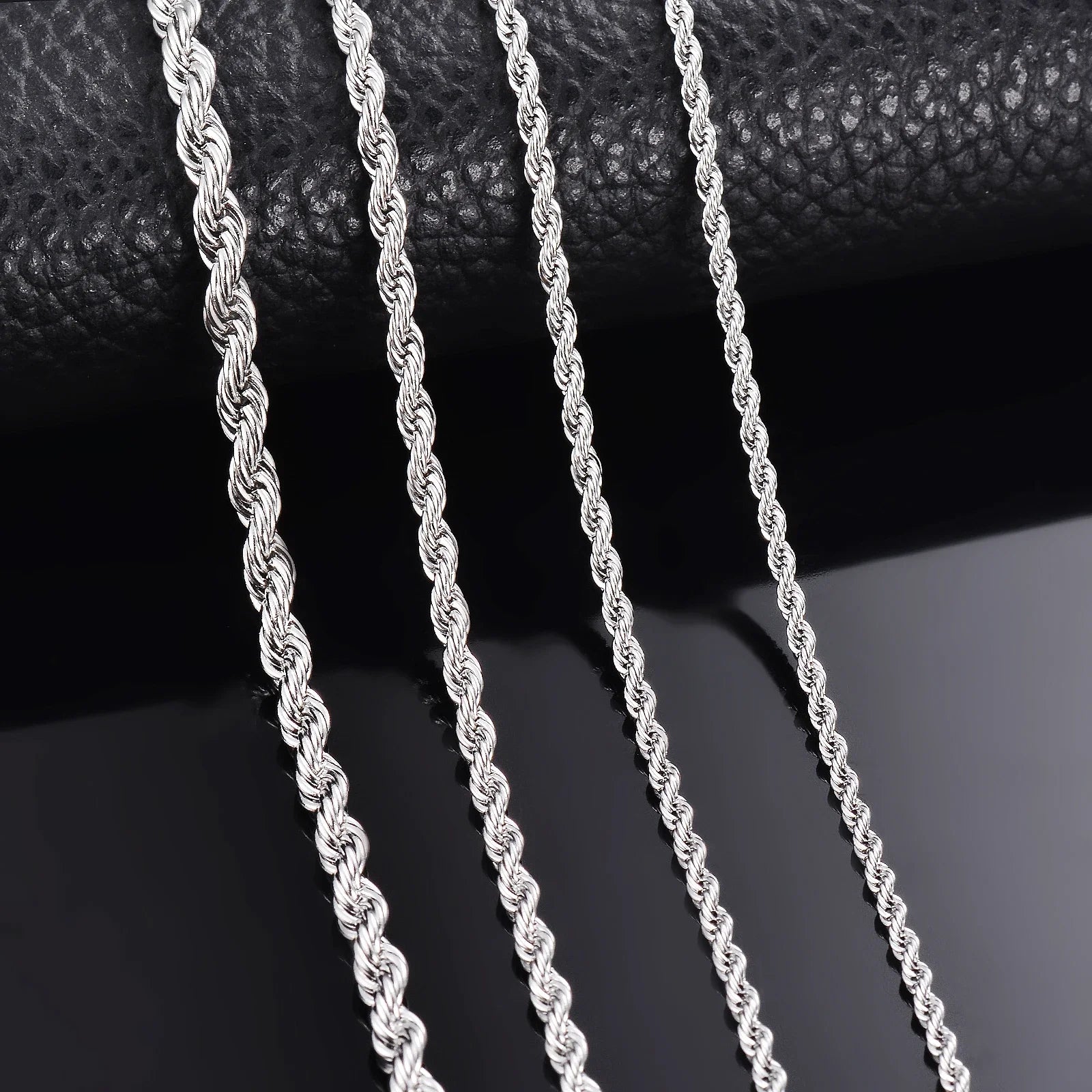 925 Sterling Silver Corda Colar de Corrente para Homens e Mulheres, Moda Pulseira, Largura 2mm 3mm 4mm, 1 Pc