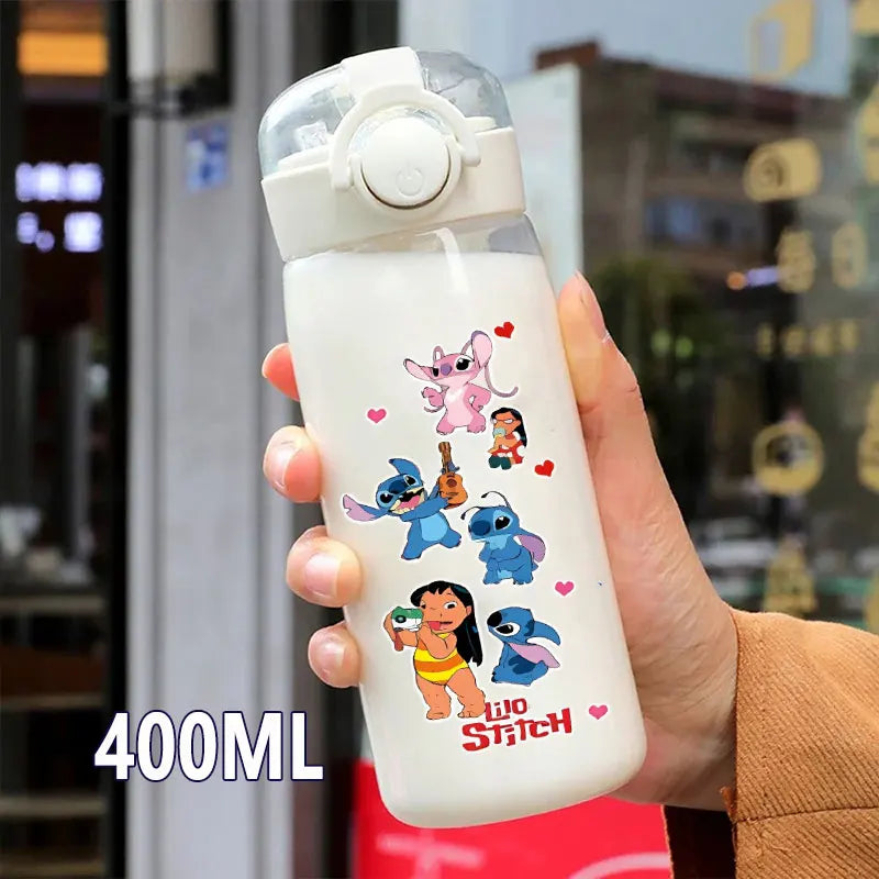 600/400ML Lilo&Stitch Straw Bottles Disney Drinking Office Transparent Portable Anti Drop Children's Water Bottle PC Material