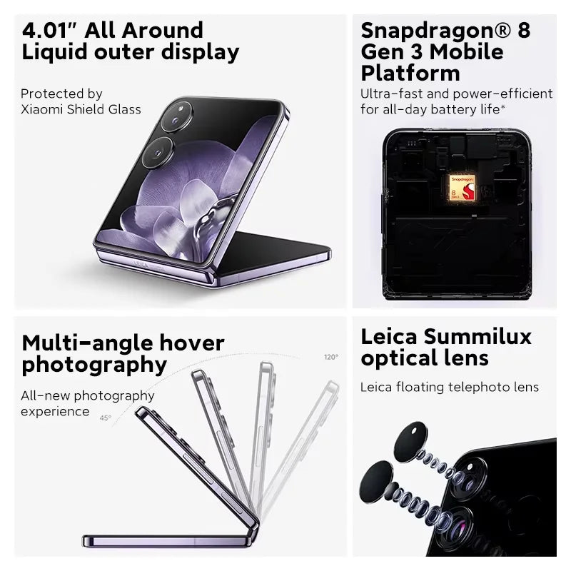 Global Version Xiaomi MIX Flip 67WHyperCharger 12GB 512GB Leica  6.86" 120Hz Display Snapdragon 8 Gen 3 Smartphone 50MP Camera