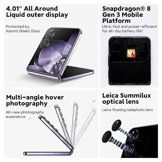 Global Version Xiaomi MIX Flip 67WHyperCharger 12GB 512GB Leica  6.86" 120Hz Display Snapdragon 8 Gen 3 Smartphone 50MP Camera