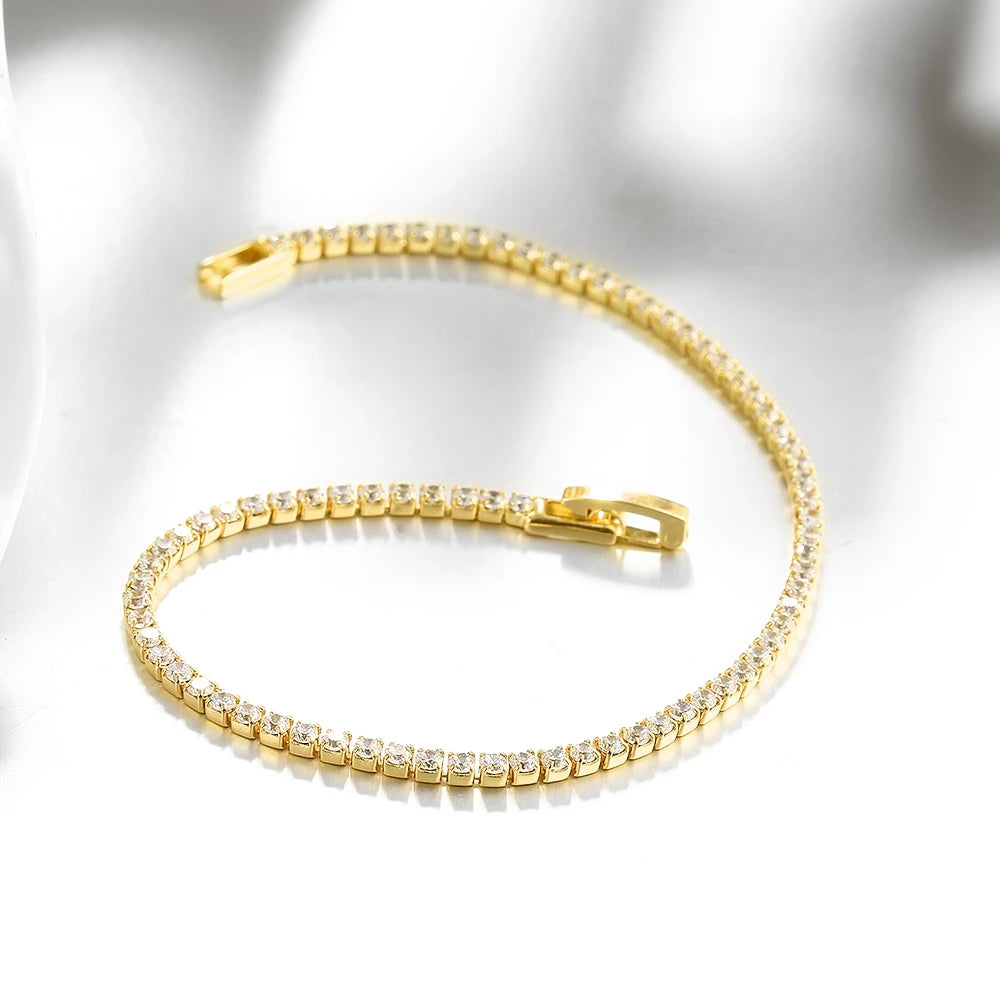 Pulsera de tenis de 16 cm a 19 cm con circonitas de 2 mm, regalo de aniversario, joyería de plata de ley 925 auténtica.
