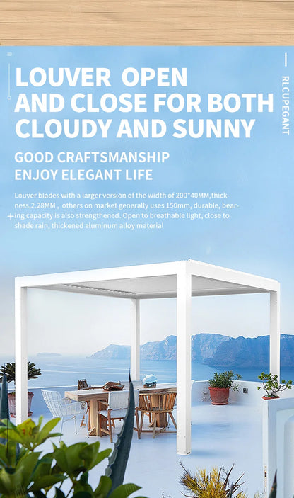 Aluminum Retractable Glass Pergola Roof Awning System Motorized Opening Adjustable Terrace Electrical Cover Outdoor Pergola Roof