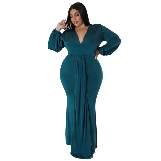 L-4XL Solid Long Sleeve V-Neck Irregular Elegant Plus Size Dresses For Women 2022 Sexy Prom Dresses Fall Clothes Dropshipping 