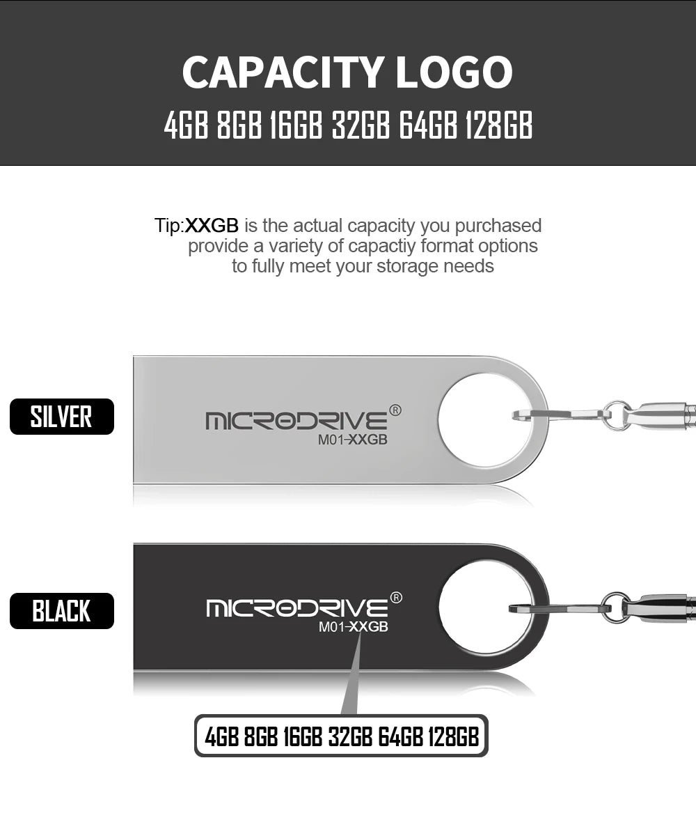Waterproof USB Flash Drive, Pen Drive, 4GB, 8GB, 16GB, 32GB, 64GB, Metal Pendrive, Card Memory Stick Drives, U Disk with Key Ring