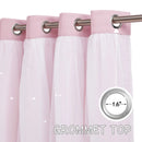 Kids Girls Bedroom Pink Curtains Star Cutout Blackout with White Sheer Pastel Nursery Window Curtain Panels for Living Room Home