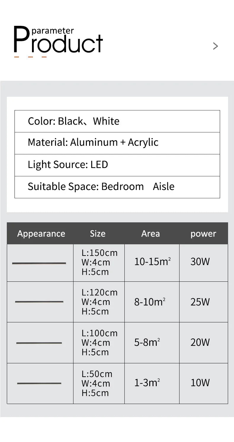 Modern Long Strip Ceiling Light Surface Mounted Minimalist Aisle Lamp Living Room Bedroom Kitchen Home Office LED Lighting