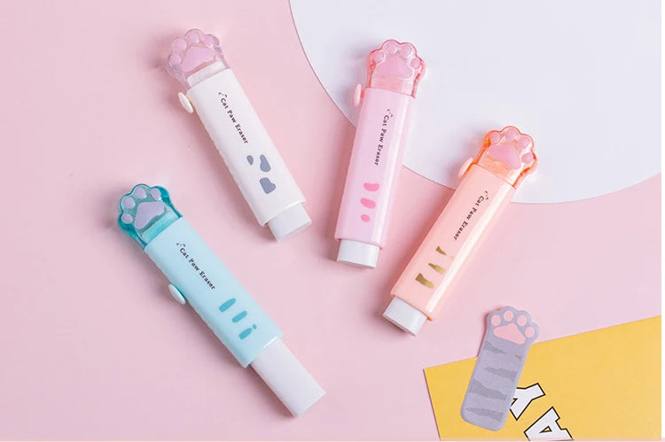 1Pcs Kawaii Push-pull Design Cat Paw Rubber Erasers Student Correction Tool Kids School Office Supplies Gift Creative Stationery