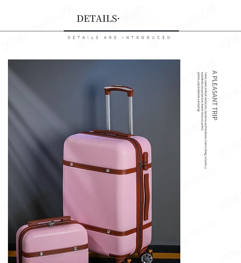 Rolling Luggage Set Women's Fashion Combination Lock Travel Suitcase Set Universal Cosmetic Bag Retro 2-Piece Trolley Luggage Set