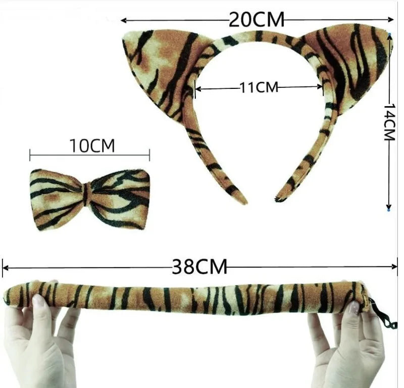 Animal Cat Tiger Cosplay Costume for Boys Girls Headband Clothes Shoes Tail Tutu Skirt Gloves Set for Kids School Performance