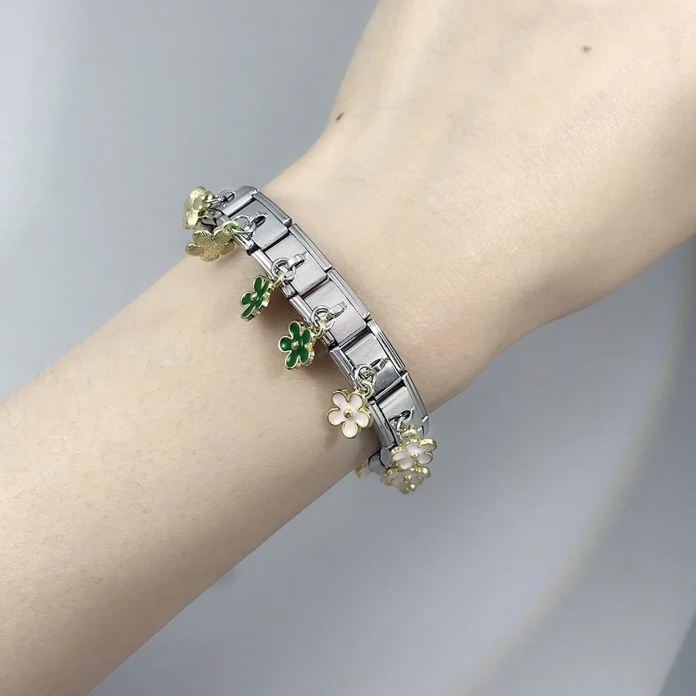Pulsera con dijes italianos, nueva serie de colgantes, concha, perla de imitación, corazón, cadena personalizada, Y2k, fabricación de joyas DIY