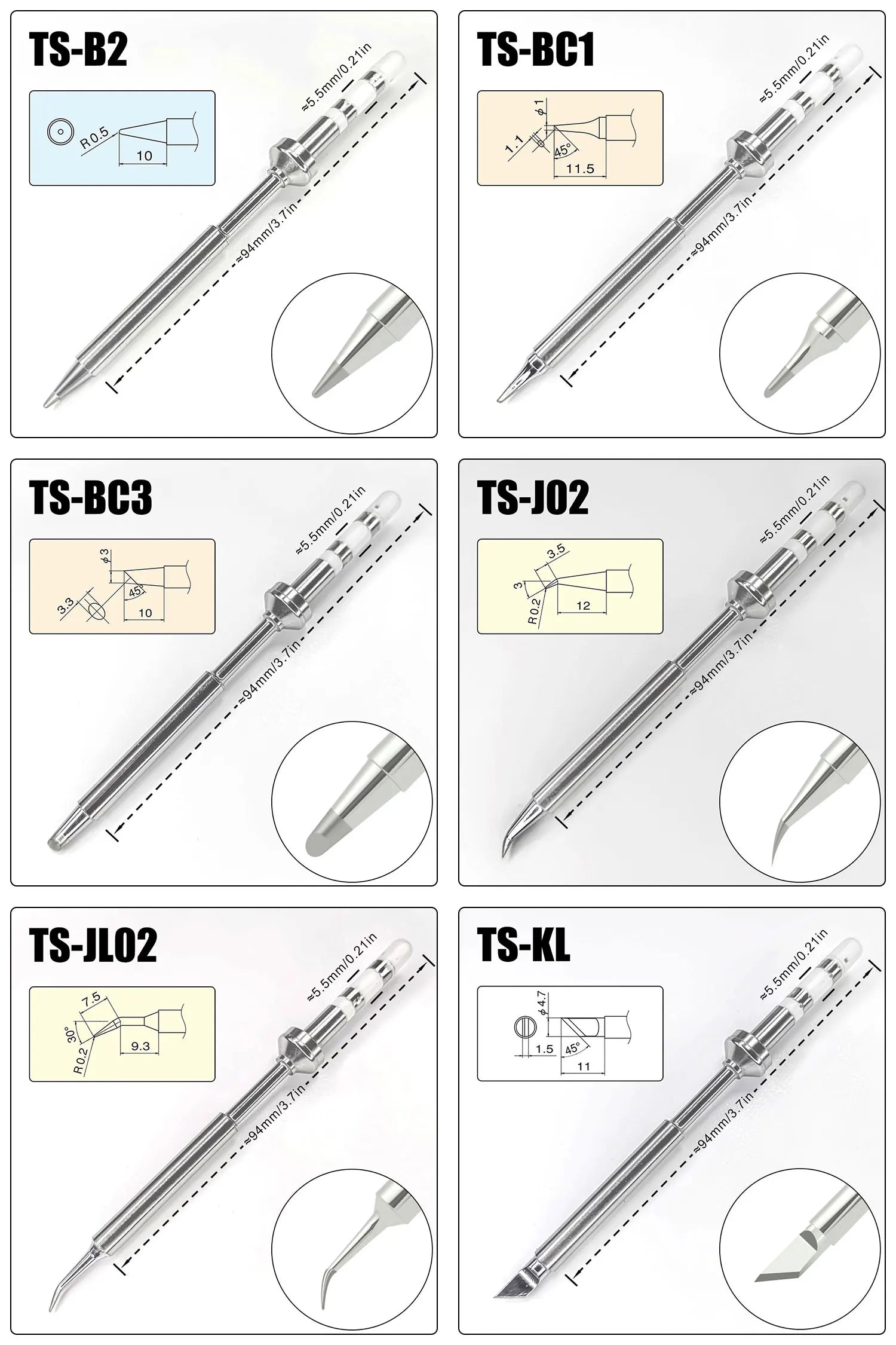 Puntas de repuesto para soldador Pine64 TS100 TS101. Varios modelos de punta para soldador eléctrico Pinecil V2, serie TS, BC2 ILS.