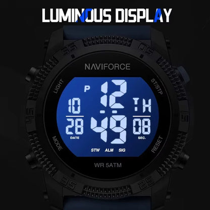 NAVIFORCE - Reloj de pulsera digital LCD para hombre, deportivo, resistente al agua hasta 50 m, con correa de silicona, informal, electrónico