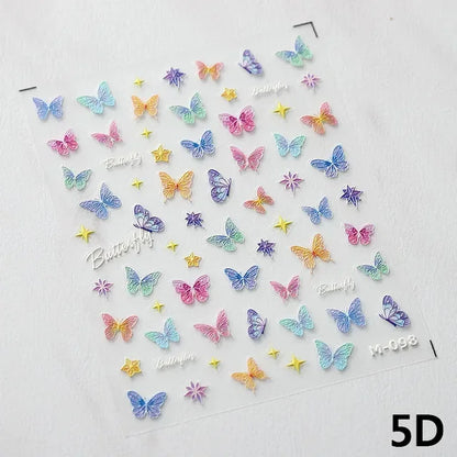 Colorful Pink Gradual Moon Star Cloud Butterfly Rhinestone 5D Soft Embossed Relief Nail Art Sticker 3D Decal Decoration Manicure
