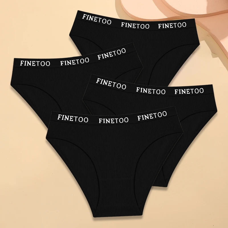 FINETOO - 4 piezas de ropa interior de algodón a rayas para mujer, bragas con cinturón y letras, lencería de cintura baja, bragas transpirables sólidas