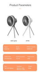 2024 New Portable Tripod Camping Fan 10000mAh USB Rechargeable Multifunctional Mini Outdoor Tent Wireless Ceiling Electric Fan