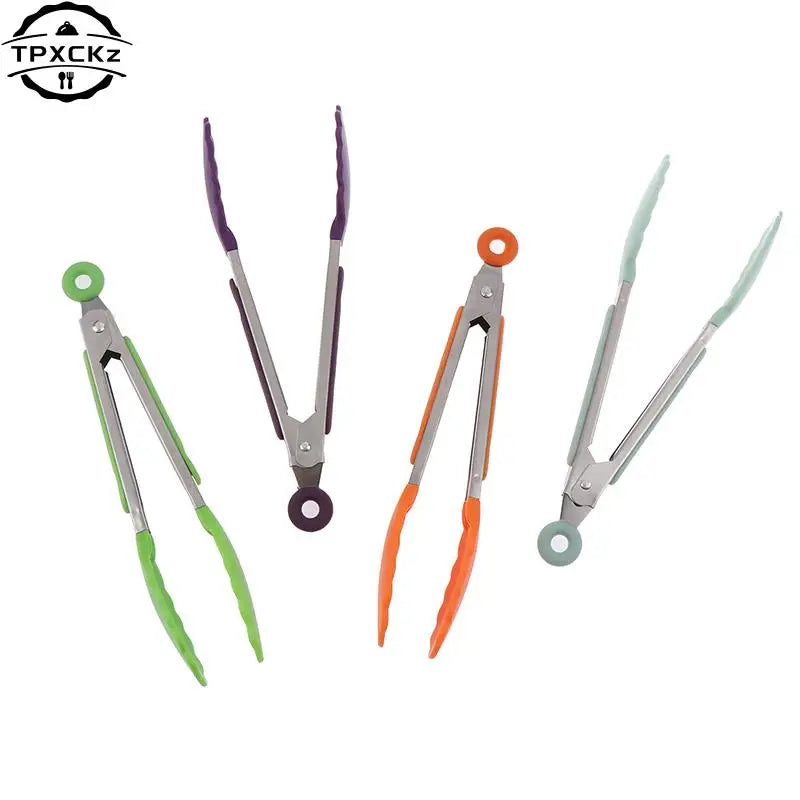 Silicone BBQ Grilling Tong Kitchen Cooking Salad Bread Serving Tong Non-Stick Barbecue Clip Clamp Stainless Steel Tools Gadgets