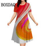 Women's Casual Fashion Plus Size Short Sleeve Print Dress Summer 2026 Abstract Elegant Dresses Female Daily Basic Dress Vestidos