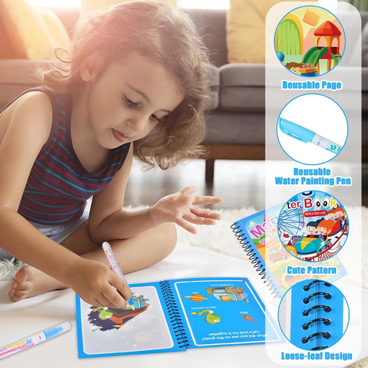 1 Livro de Colorir Infantil com Caneta de Água Recarregável (Livro Mágico de Desenho com Água) – Brinquedo Educativo de Desenho e Aprendizado