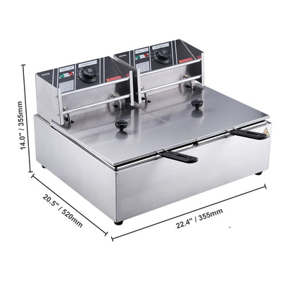 VEVOR Commercial Electric Deep Fryer w/Dual Tanks 12L Countertop Fryer w/Oil Filter and Timed for Fried Chicken French Frie