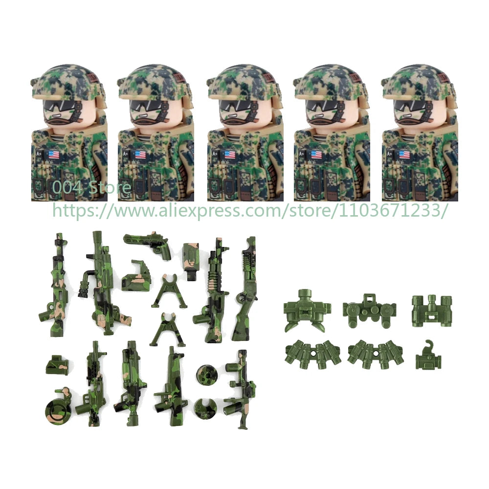Military Special Forces Action Figure Building Blocks Ghillie Suit Weapons Sniper SWAT Ghost KSK Police Bandit Boy Toy Gift F029