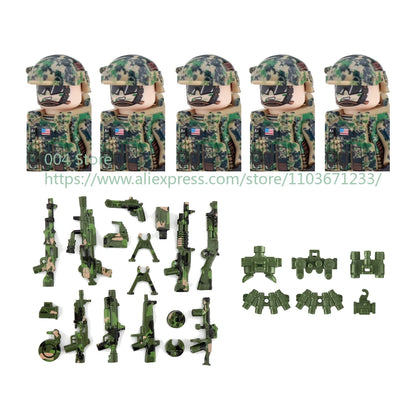 Military Special Forces Action Figure Building Blocks Ghillie Suit Weapons Sniper SWAT Ghost KSK Police Bandit Boy Toy Gift F029