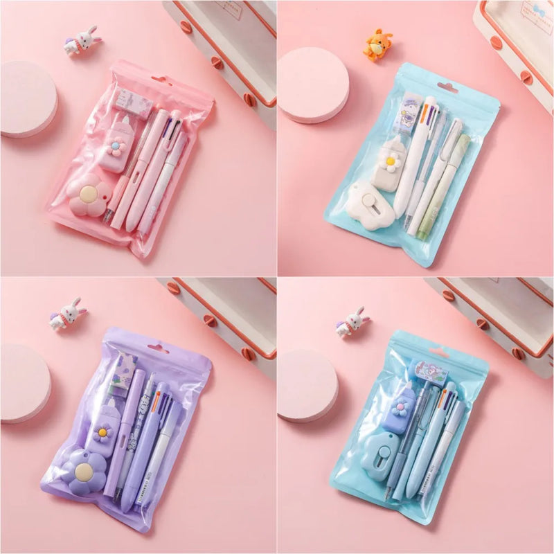 7-In-1 Stationery Set Children Back To School Gel Pen Highlighter Ballpoint Pen Eternal Pencil Tape Eraser Knife Kids Prize