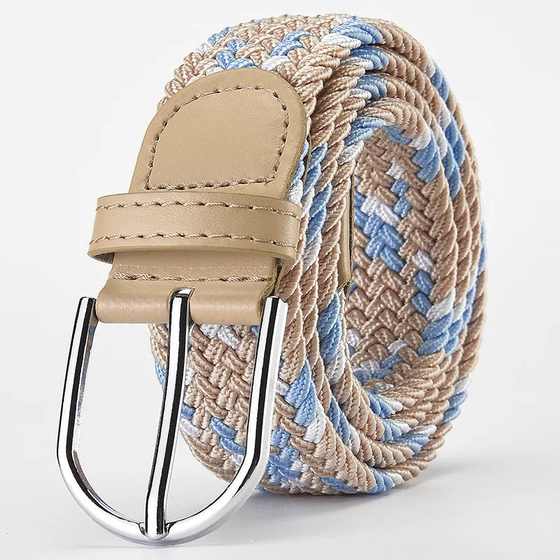 Elastic Nylon Unisex Casual Knitted Pin Buckle Jeans Belt Woven Canvas Elastic Expandable Stretch Waistband for Women Men Girdle
