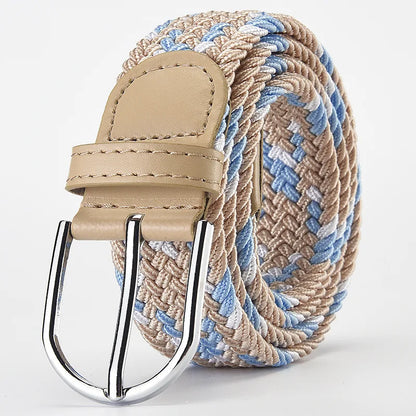 Elastic Nylon Unisex Casual Knitted Pin Buckle Jeans Belt Woven Canvas Elastic Expandable Stretch Waistband for Women Men Girdle