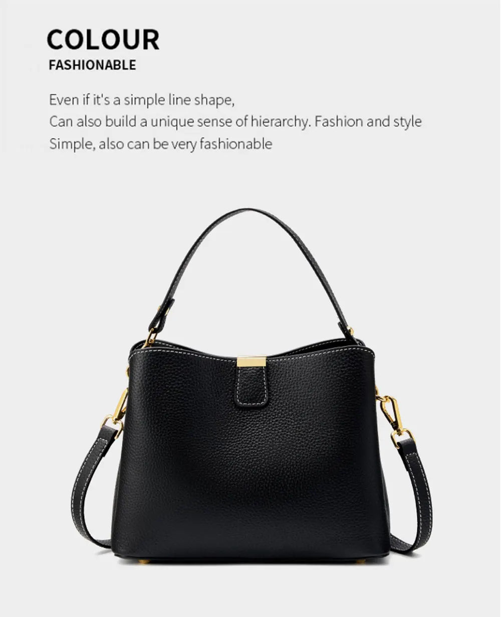 100% Genuine Leather Women's Bucket Bag Luxury Designer Versatile Shoulder Bag Women Commuter Crossbody Bags Female Handbag