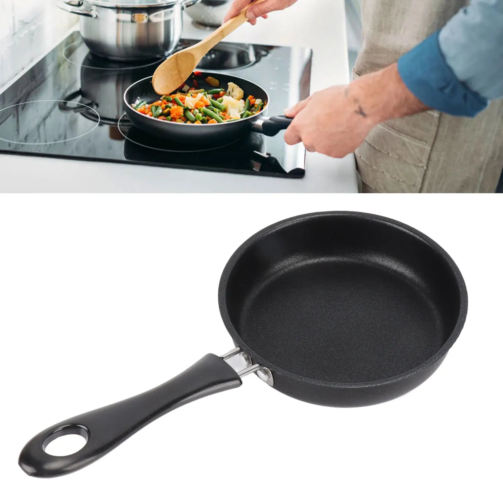 1PC 12-20cm Mini Frying Pan Non-Stick Thickened Stainless Steel Frypan Pot Fried Eggs Saucepan Gas/Induction Kitchen Cookware 
﻿
