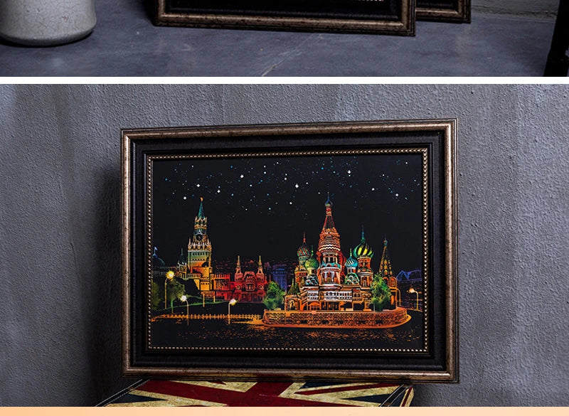 2 Sheets Scratch Paper Art Kit DIY Craft World Landmarks Animals City Scene Stylus Drawing Toy Adult Stress Relief Creative Gift