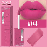 DUNUF  8-color matte velvet smooth easy-to-apply square tube lip gloss waterproof three-dimensional plumping lipstick