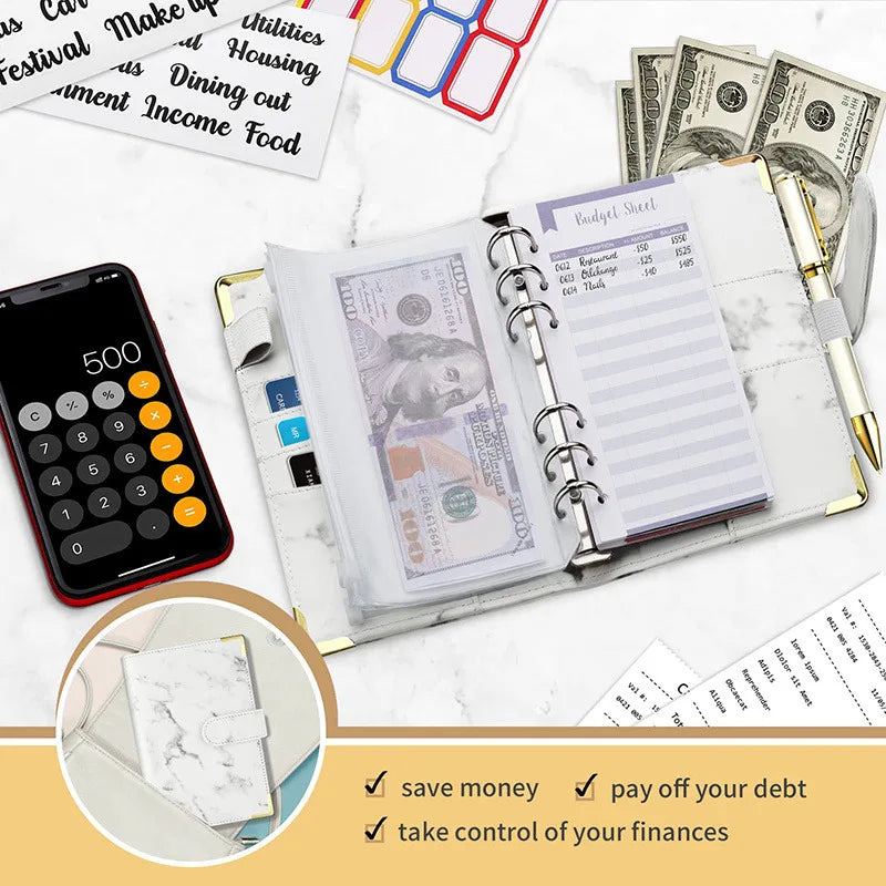 New A6 Budget Plan Notebook Cash Envelope Saving Money 6-Hole Binder for Financial Management A6 Loose-Leaf Notebook Binder