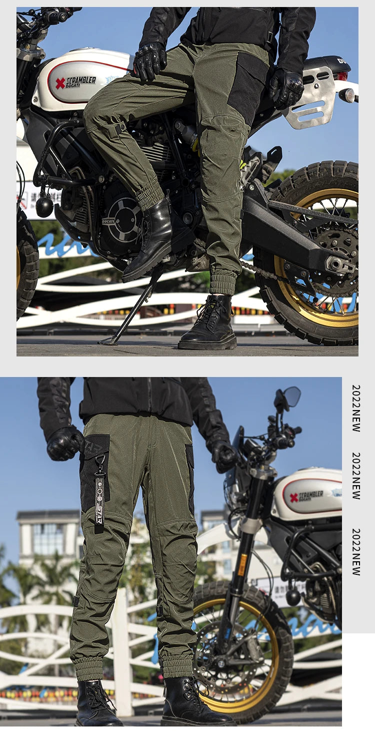 SFK New Black Motorcycle Pants Riding Men Equipment Summer Breathable Trousers With CE Protection Armor Wearing Gears Accessories