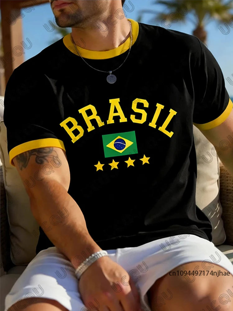 Summer New Brasil National Flag 3D Print T-shirt For Men Outdoor Sports Short-Sleeve Surfing O-neck Tees Casual Kids/Adult Tops