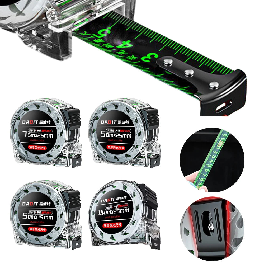 1PCS Self Locking Steel Tape Measuring Tool High-Precision Laser Inkjet Code Box Ruler Measure Fluorescent Widened Meter Ruler