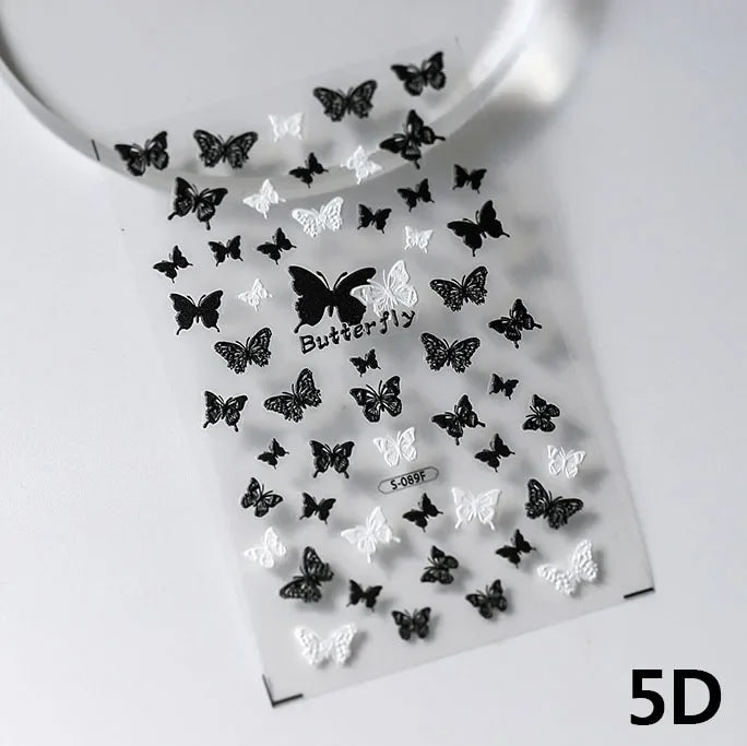 Colorful Pink Gradual Moon Star Cloud Butterfly Rhinestone 5D Soft Embossed Relief Nail Art Sticker 3D Decal Decoration Manicure