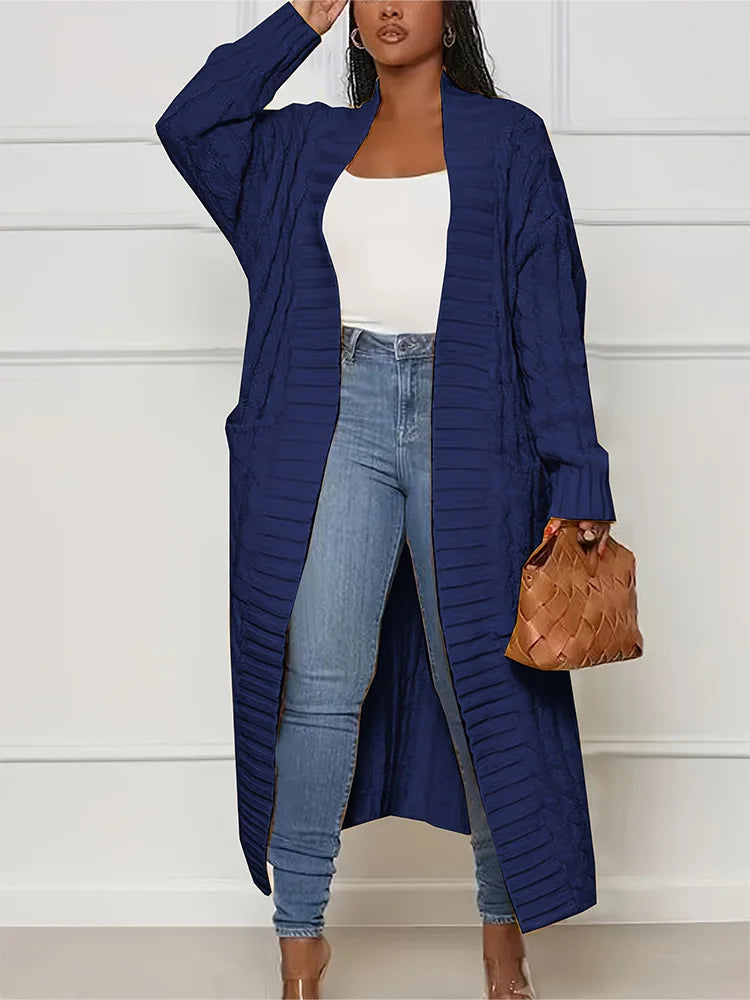 Plus Size Women's Sweater Fashion Casual Cardigan Solid Colour Knitted Sweater Cardigan with Pocket Autumn and Winter Best